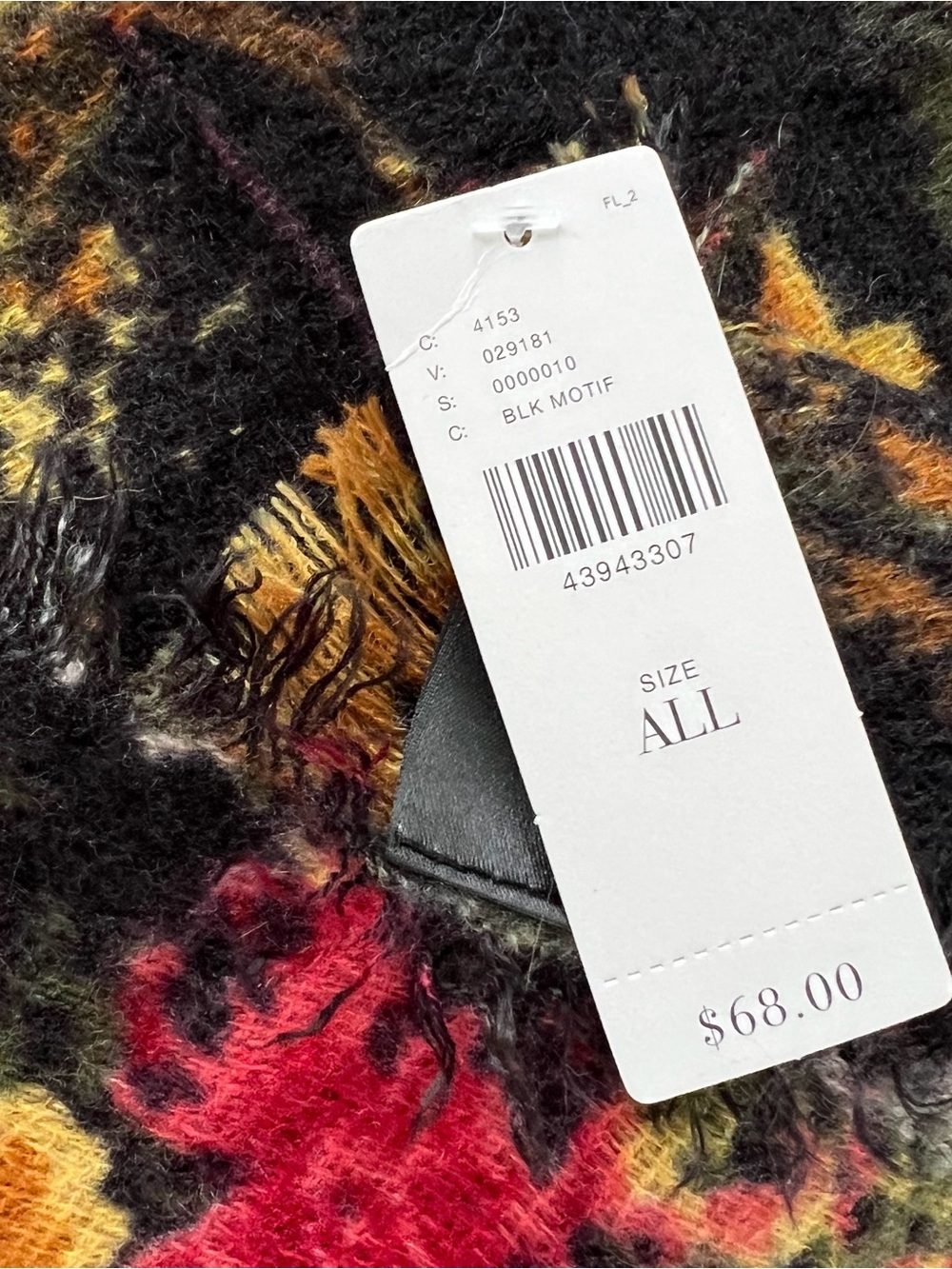 Anthropologie Black Floral Blanket Scarf Red/Mustard Yellow Grandmillennial NWT - Picture 2 of 4